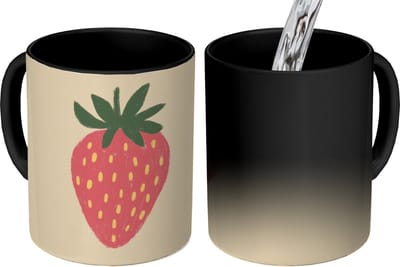 Magische Mok - Foto op Warmte Mokken - Koffiemok - Aardbei - Minimalistisch - Rood - Fruit - Magic Mok - Beker - 350 ML - Theemok