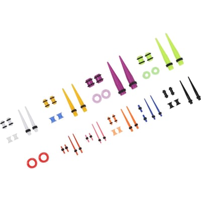 50 pièces Kit d'Écarteurs d'Oreille Tunnels en Silicone Tapers en Acrylique Plugs 1.6 à 12mm Couleurs Assorties Jauges d'Oreille Set d'Écarteurs white