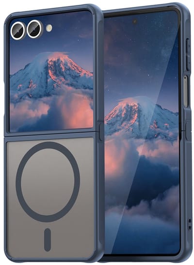 MobyDefend Hoesje - Geschikt voor Samsung Galaxy Z Flip 7 - Case Geschikt voor MagSafe - Mat Transparant Met Gekleurde Rand - Blauw