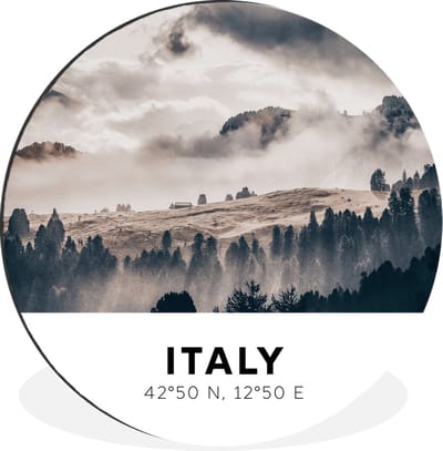 WallCircle - Wandcirkel - Muurcirkel - Italië - Mist - Landschap - Aluminium - Dibond - 30x30 cm - Binnen en Buiten