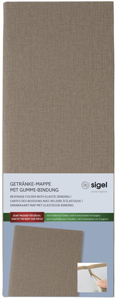 Sigel drankenmap - formaat 1/2 A4 smal - voor 8 bladen - beige - SI-GM102