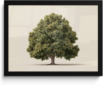 Poster in lijst - Fotolijst 40x30 cm - Posters - Eikenboom - Groen - Lichte achtergrond - Posterlijst zwart - Decoratie - Wanddecoratie woonkamer - Muurdecoratie slaapkamer
