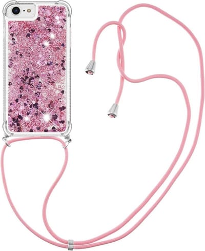 Coverup Hoesje - Geschikt voor iPhone SE (2022/2020), iPhone 8 / 7 Hoesje - Coverup Liquid Glitter Back Cover met Koord - Rose Gold