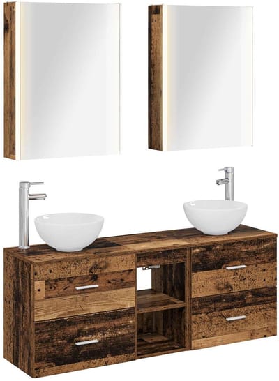 vidaXL - Badkamerkast - set - 5 - st - Oud - hout - Bewerkt - hout