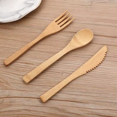 CHPN - Bamboe besteksetjes - Bestek van bamboe - 4 setjes - Vork - Mes Lepel - Met opbergzakjes - Campingbestek - Survivalbestek - Bestek voor onderweg