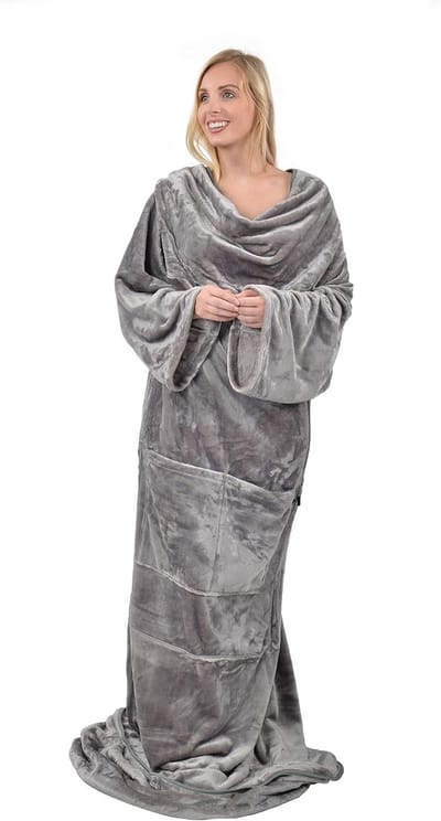 Fleece Deken - Met Mouwen - Gezellig Ontspannen - Dubbele Mouwen Ontwerp - 40 x 30 cm - Grijs