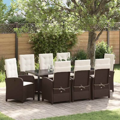 vidaXL - Tuin - Eettafel - Set - 9 - st - Bruin - poly - rattan