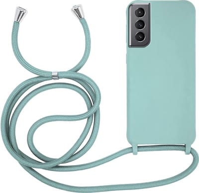 HB Hoesje Geschikt voor Samsung Galaxy S21 - Turquoise - Siliconen Back Cover met Koord - Telefoonhoesje met Koord - Crossbody Lanyard Cord Case