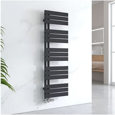 EMKE Hydraulische Handdoekradiator 1320x400mm 570 W Zwart Badkamerradiator voor Centrale Verwarming Modern Design