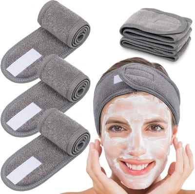 Oneay 3-delige set - Hoofdband voor gezichtsverzorging, badstof hoofdband, elastische handdoek, geschikt voor baden, make-up en sporten (grijs)