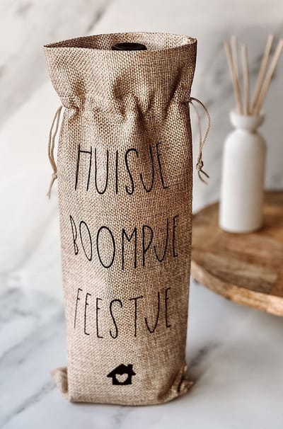 Wijntas - Wijngeschenkverpakking - Huisje boompje feestje