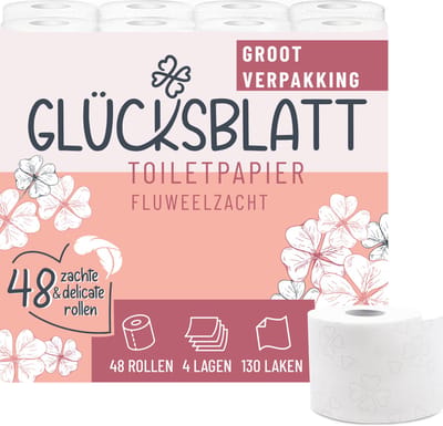 Glücksblatt Velvet Toiletpapier 4-Laags 48 Rollen x 130 Vellen - Fluweelzacht Comfort - 100% Verse Cellulose - Dermatologisch Getest - Sterk en Absorberend