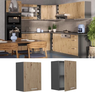 Wandkast Keuken Ophangkast Artisanaal Eiken Antraciet 45 cm