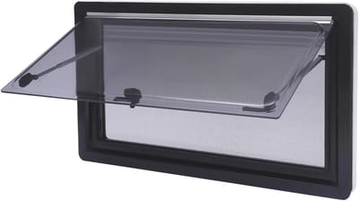 Camper Raam - Zijraam Caravan - Ventilatie en Zicht - Met Hor en Rolgordijn - 900 x 500 mm - Zwart