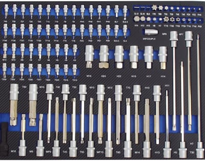 TRUTZHOLM - Professionele Werkplaatswagen Inzet - 102-delig - Doppen Assortiment - Foam - Blauw - 520x400 mm