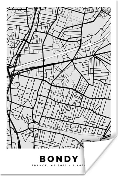 Poster Plattegrond - Bondy - Stadskaart - Kaart - Frankrijk - 40x60 cm