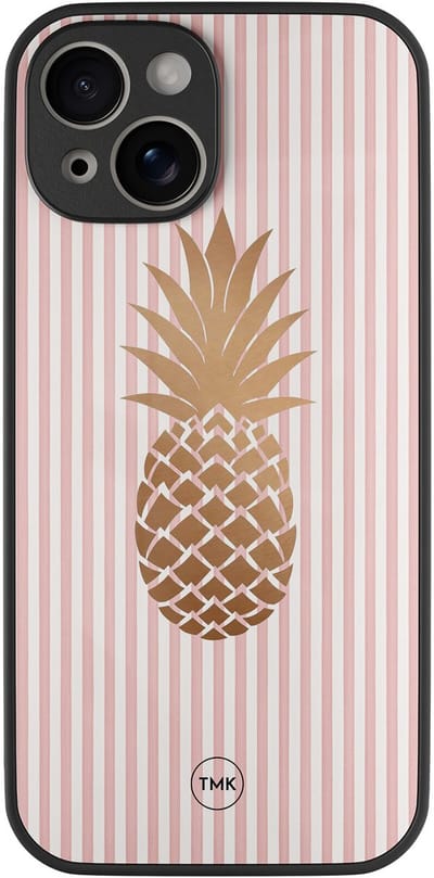 Hoesje geschikt voor Apple iPhone 13 - Ananas roze - Roze - TPU luxe case (glossy toplaag) - Gestreept - Hardcase backcover zwart