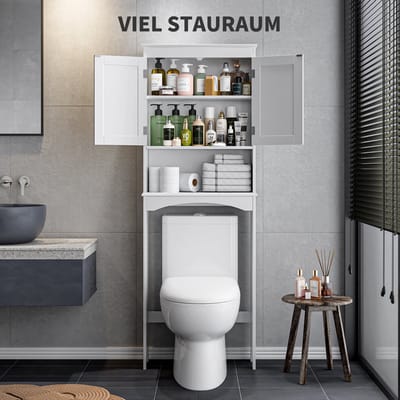 Bealife AP12 WC Kast Badkamer -Toiletrek Wit - Over-Het-Toilet Organizerrek - WC Kast Badkamer- Boven de Wasmachine Ruimtebespaarder - Badrek Hoge Kast - Badkamer Plank - Veel Opbergruimte - Hoogglans - 60 X 23 X 168 cm