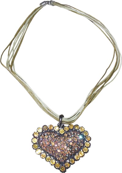 Ketting met hartjes hanger strass stenen geel