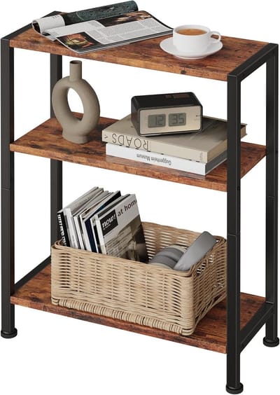 Bijzettafel Smal - Nachtkastje Hoek - Ruimte Besparen - Drie Lagen Ontwerp - 18 cm Breed - Vintage Bruin