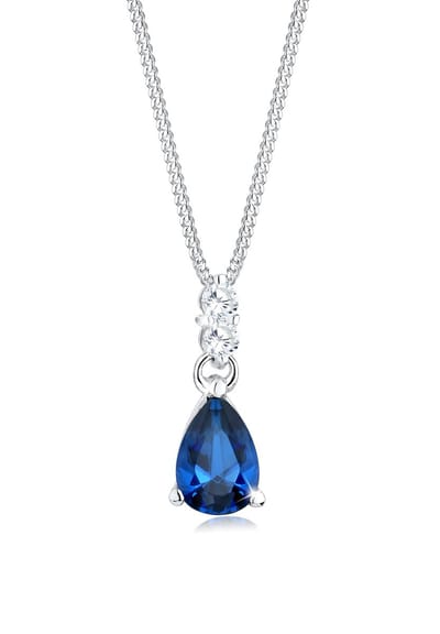 Elli - Halsketting - Dames Drop met Saffierblauwe Zirkonia Krisal in 925 Sterling Zilver - Dames