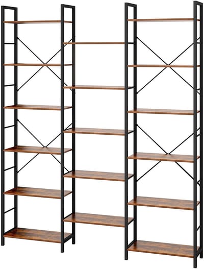 NaevaMi Boekenkast - Stellingkast - Boekenrek - Boekenkast industrieel - Stellingkast Metaal - Opbergrek - 17 Planken - Metalen Frame - Voor Woonkamer, Slaapkamer of Kantoor - 24x152x186cm - Zwart/Hout