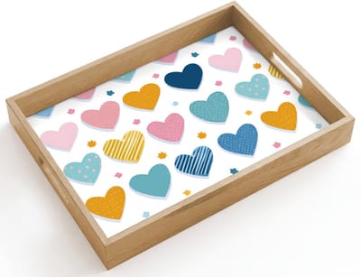 Dienblad hout 40x30 cm - Schootdienblad - Hartjes - Pastel - Patroon - Borrelplank rechthoek - Plateau dienbladen