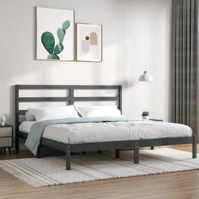 vidaXL - Bedframe - massief - grenenhout - grijs - 200x200 - cm
