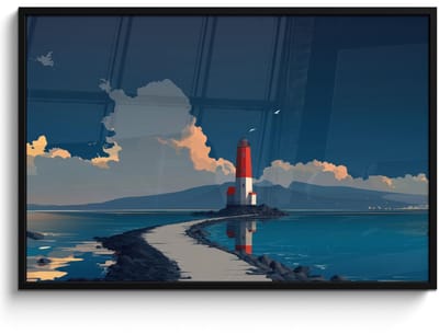 Poster in lijst - Fotolijst 120x80 cm - Posters - Vuurtoren - Zee - Wolken - Posterlijst zwart - Decoratie - Wanddecoratie woonkamer - Muurdecoratie slaapkamer