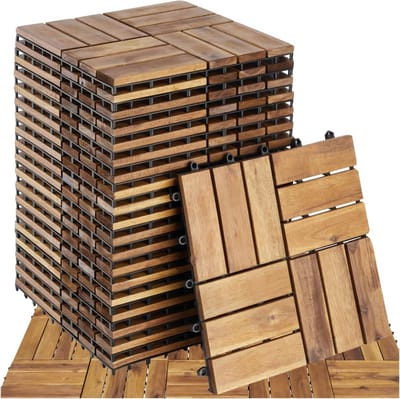 Set van 20 Houten Terrastegels met Kliksysteem voor Balkon en Tuin - Weerbestendige Vlondertegels