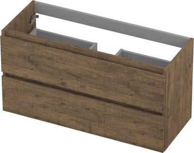 INK® wastafelonderkast 2 laden greeploos met houten keerlijst 100x40x52cm, naturel eiken