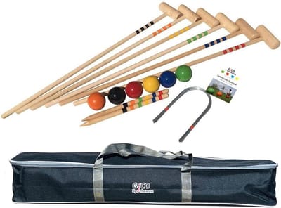 Croquetset Massief Hout - Gazonspel Tuinspel - Buiten Plezier - Gemaakt in Europa - 100 cm Stokken