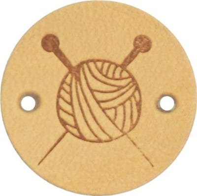 Durable Leren Label met Bolletje Wol en Breinaalden – 2 cm – Set van 2 Stuks