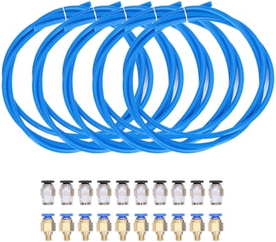 Dailygoods- PTFE Buizen 5 Stuks - 1 Meter - Inclusief 20 Pneumatische Fittingen - Geschikt voor 3D Printer - Roestvrij Staal - Duurzaam
