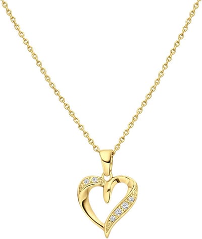 Lucardi Dames Ketting met hart zirkonia - Echt Zilver - Ketting - Cadeau - 42 cm - Goudkleurig