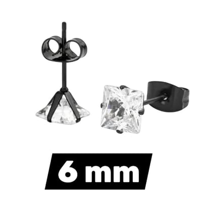 Aramat Jewels | Oorbellen | Oorbellen – RVS Zwartkleur met Vierkante Zirkonia (6mm) | | | |6mm | Staal | Kinderen, Volwassenen | Verkleurd niet