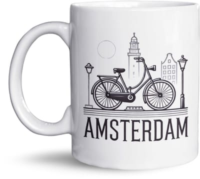 NietMokken.nl – Grappige mok met Amsterdamse fiets – Leuk als cadeau – Mok met Hollandse fiets en grachtenpanden – Aan beide zijden bedrukt – Vaatwasser- en magnetronbestendig