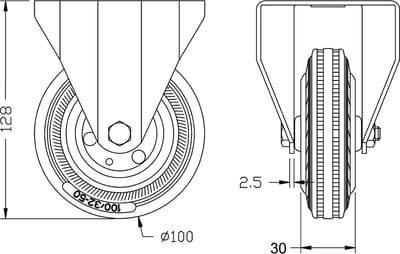 100 mm (4") rubberen zwenkwiel, vast, met een draagvermogen van 180 kg, set van 2