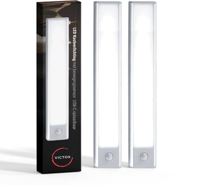 LED Kastverlichting met bewegingssensor - 2 x 20 cm - USB-C Oplaadbaar - 3 Kleurtemperaturen - Magnetisch - Draadloos - Zilver (2-PACK)