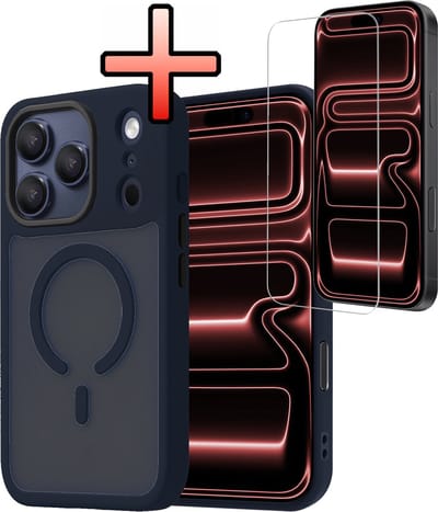 Hoesje - Met Screenprotector - Geschikt voor Apple iPhone 17 Pro - Magsafe Compatible - Sterk & Shockproof - Back Cover - Shock Proof Case - Telefoon Hoes - Donkerblauw