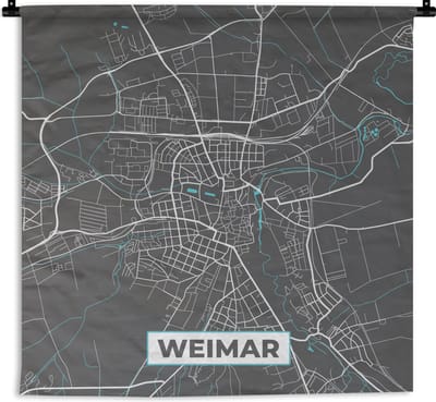 Wandkleed - Wanddoek - Blauw – Duitsland – Plattegrond – Stadskaart – Kaart – Weimar - 180x180 cm - Wandtapijt