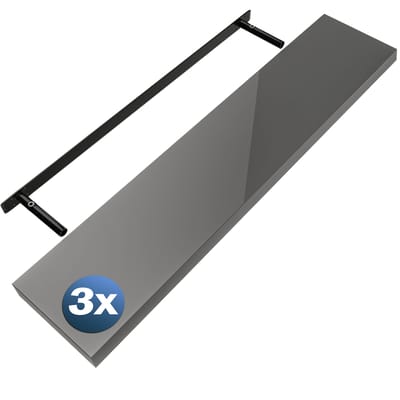 Wandplank Zwevend 3 Stuks Hoogglans Grijs MDF 110x23x3,8cm