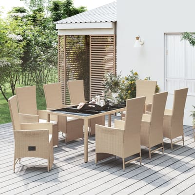 vidaXL - 9-delige - Tuinset - met - kussens - poly - rattan - beige