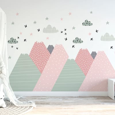 Muurstickers voor kinderkamers - Decoratie voor babykamers - Gigantische muursticker voor kinderen, Scandinavische bergen, BIKA - 110x165cm