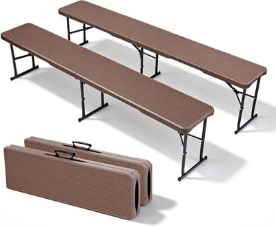 Opvouwbare Banken - Tuinbank Set - Buiten Zitten - Hoge Draagkracht - 180x28x43cm - Naturel Bruin