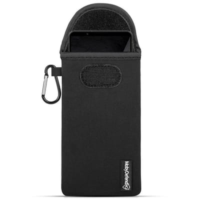 MobyDefend Hoesje - Geschikt voor Sony Xperia 1 VIII - Neopreen Pouch Met Karabijnhaak - Insteek - Riemlus - Zwart