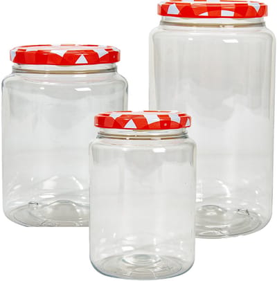 Hega Hogar Weckpotten/voorraadpotten set Classico - 9x stuks - 500/1000/1500 ml - kunststof - rood - draaideksel