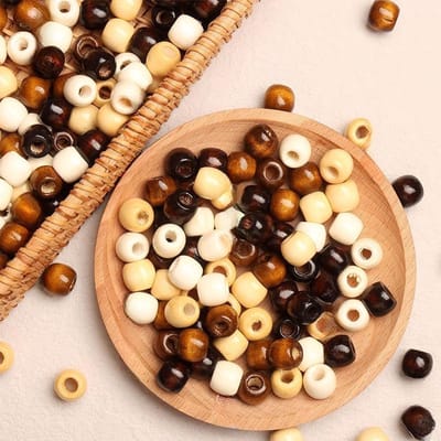 Kralen, 12 mm, natuurlijke houten kralen om te rijgen, in 4 kleuren, voor doe-het-zelf sieraden maken (4 kleuren)
