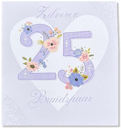 25 jaar Getrouwd! Zilveren Huwelijk wenskaart 25 jarig jubilieum - 12x11cm - Gevouwen kaart inclusief envelop - Huwelijkskaart