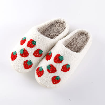 Budino® Aardbeien Pantoffels - Aardbeien Sloffen - Pantoffels - Sloffen - Dames en Heren - Wit Rood - Maat 37/38